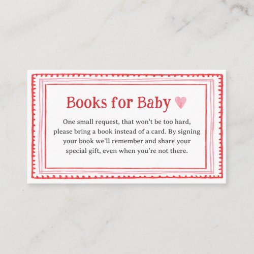 Pink Heart Baby Shower Books for Baby  Enclosure Card