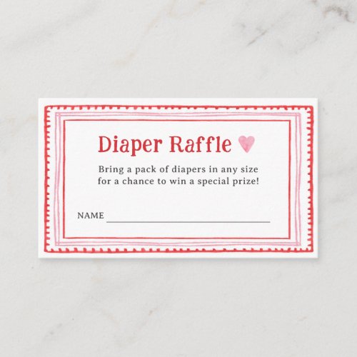 Pink Heart Baby Shower Diaper Raffle Tickets Enclosure Card