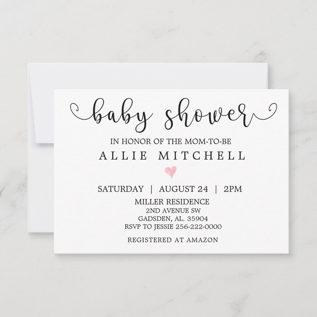 Pink Heart Baby Shower Invitation | Zazzle