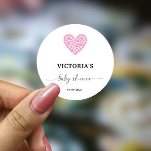 Pink Heart Baby Shower Party Classic Round Sticker
