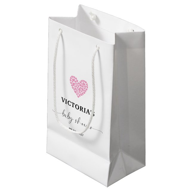 Pink Heart Baby Shower Party  Small Gift Bag (Front Angled)