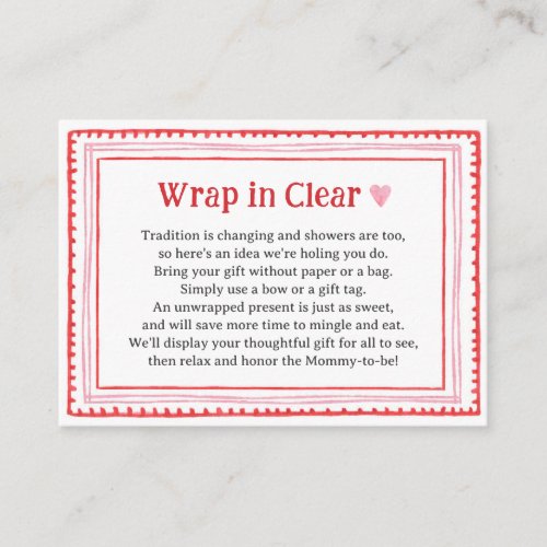 Pink Heart Baby Shower Wrap In Clear Enclosure Card