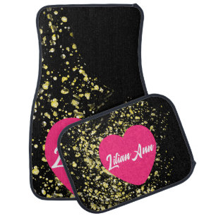 Pink Heart Balck Personalized Name Car Floor Mat