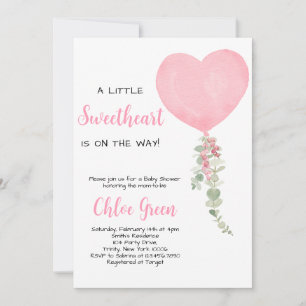 Pink Heart Balloon Baby Shower Invitation