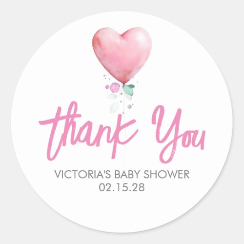 Pink Heart Balloon Baby Shower Thank You Classic Round Sticker