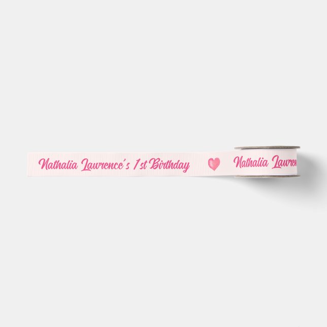 Pink Heart Balloon Birthday Pink Grosgrain Ribbon (Front)