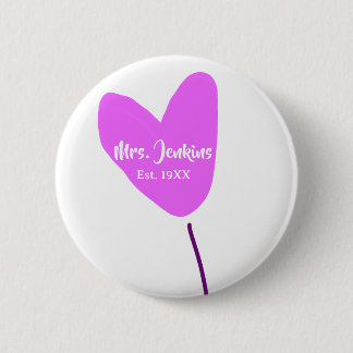 Pink heart balloon Mrs add name est. Add year love Button