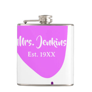 Pink heart balloon Mrs add name est. Add year love Flask