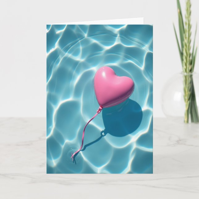 Pink Heart Balloon Summer Card (Front)
