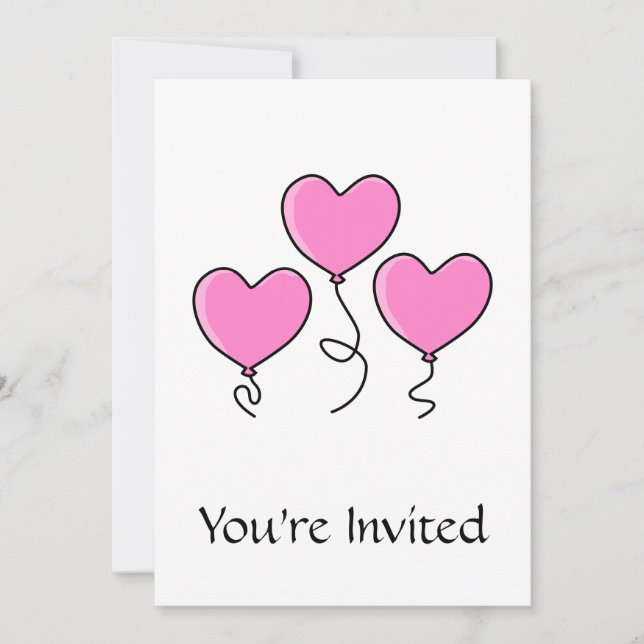 Pink Heart Balloon with Black Outline. Invitation (Front)