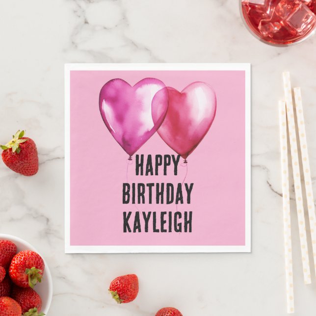 Pink Heart Balloons Birthday Napkins (Insitu)