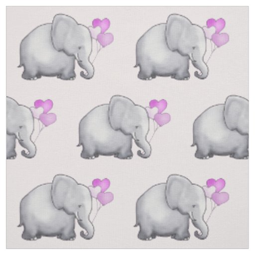 Pink Heart Balloons Elephant Baby Girl's Nursery Fabric