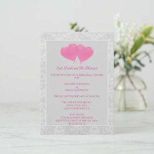 Pink Heart Balloons Rehearsal Dinner Invitation