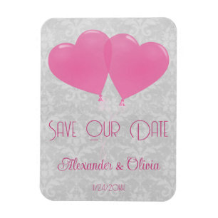 Pink Heart Balloons Save The Date Magnet