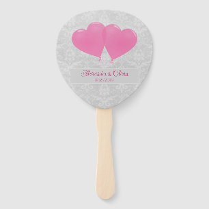 Pink Heart Balloons Wedding Favor Hand Fan