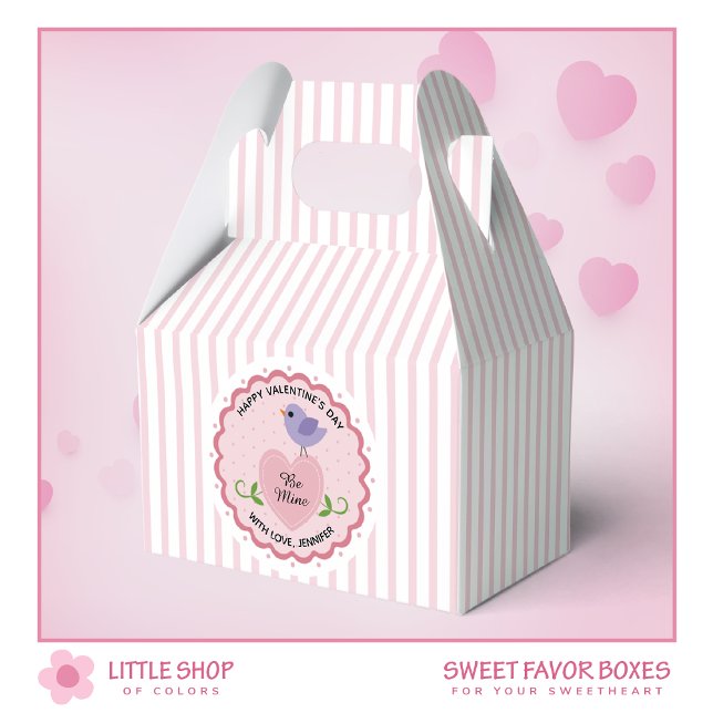 Pink Heart Be Mine Love Bird Valentines Day Favor Boxes (Creator Uploaded)