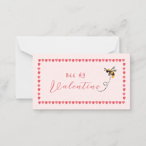Pink heart Bee My Mini Valentine  Note Card