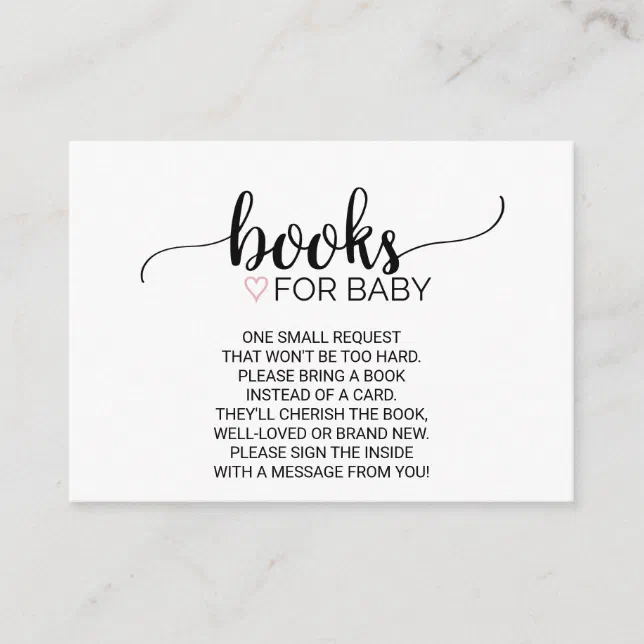 Pink Heart | Black Calligraphy Book Request Insert | Zazzle