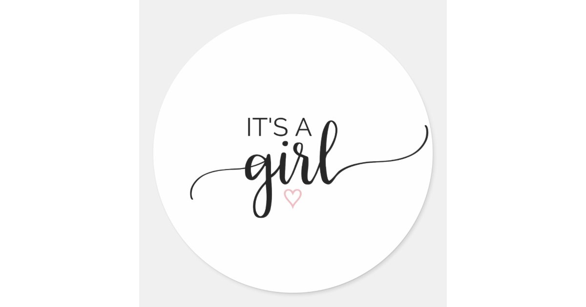 Pink Heart | Black Calligraphy It's A Girl Favor Classic Round Sticker ...