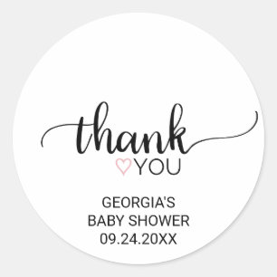Pink Heart Black Calligraphy Thank You Favor Classic Round Sticker