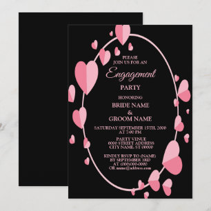 Pink Heart Black Geometric Engagement Party Invitation