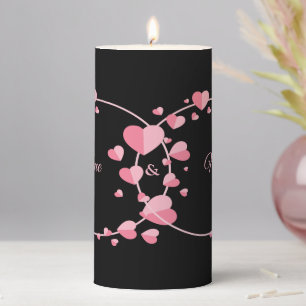 Pink Heart Black Geometric Wedding Party Elegant Pillar Candle