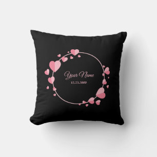 Pink Heart Black Geometric Wedding Party Elegant T Throw Pillow