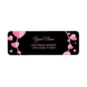 Pink Heart Black Geometric Wedding Return Address Label