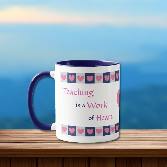 Pink Heart Border Teacher Mug (Creator Uploaded)