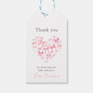Pink Heart Bow Baby Shower thank you guest favor  Gift Tags