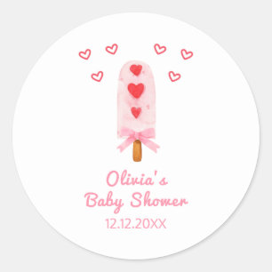 Pink Heart Bow Ice Cream Ready To Pop Baby Shower Classic Round Sticker