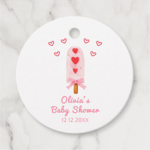 Pink Heart Bow Ice Cream Ready To Pop Baby Shower Favor Tags