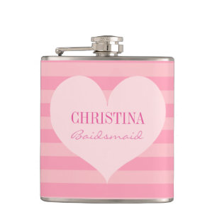 Pink heart bridesmaid elegant personalized hip flask