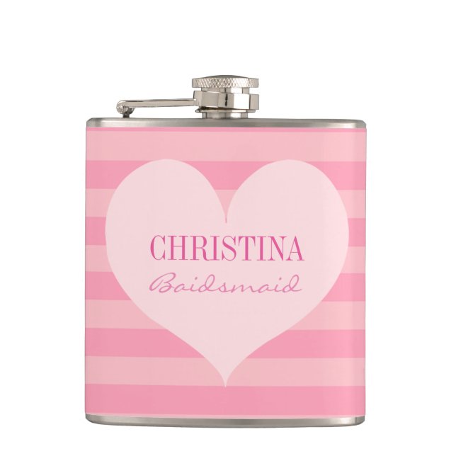 Pink heart bridesmaid elegant personalized hip flask (Front)