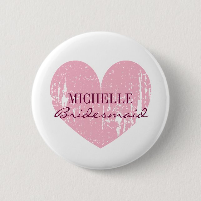 Pink heart bridesmaids buttons | Personalized name (Front)