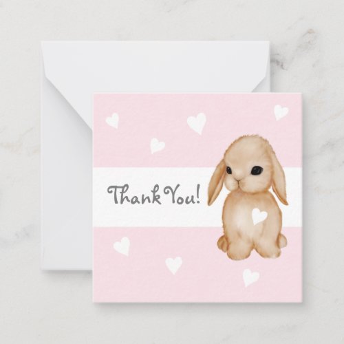 Pink Heart Bunny Baby Shower Thank You Cards