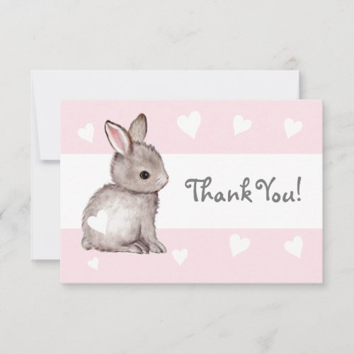 Pink Heart Bunny Baby Shower Thank You Notecard