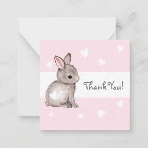 Pink Heart Bunny Baby Shower Thank You Notecards