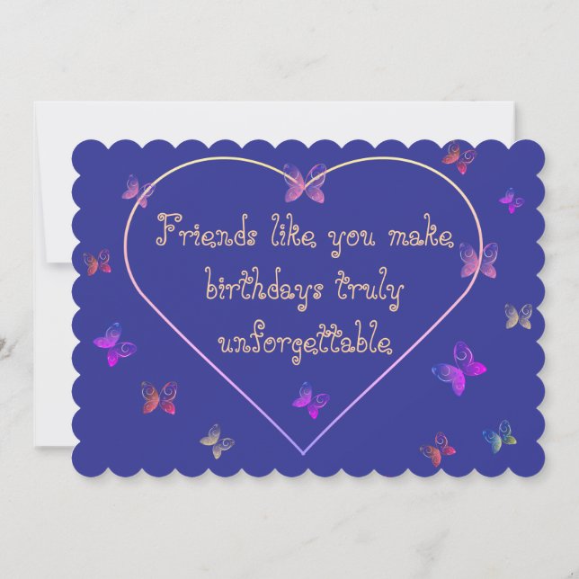 Pink Heart Butterflies Birthday thank you card (Back)