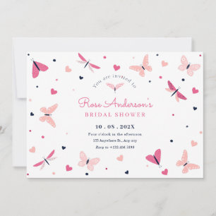 Pink heart butterfly bridal shower invitation