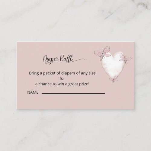 Pink Heart  Butterfly Diaper Raffle Enclosure Card