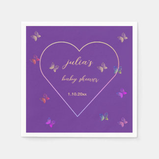 Pink Heart Butterfly girl baby shower Napkins