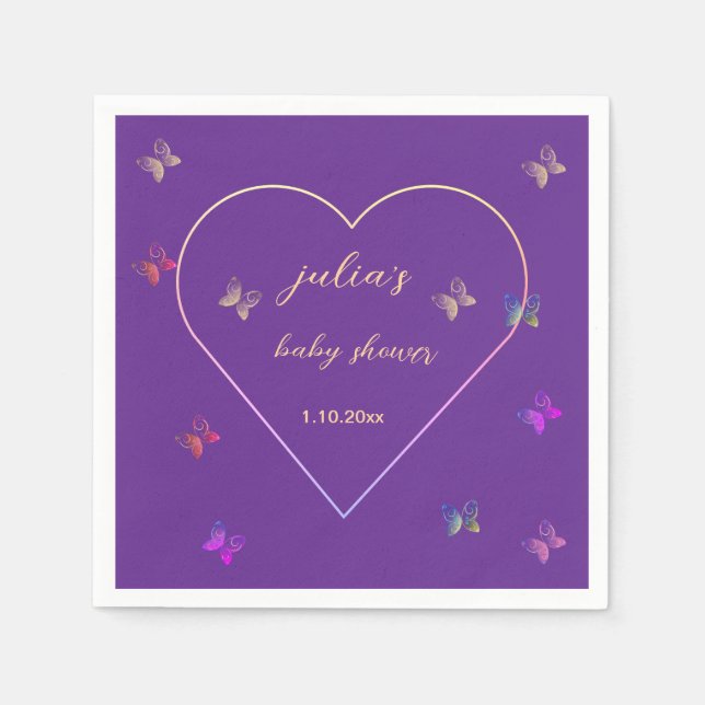 Pink Heart Butterfly girl baby shower  Napkins (Front)