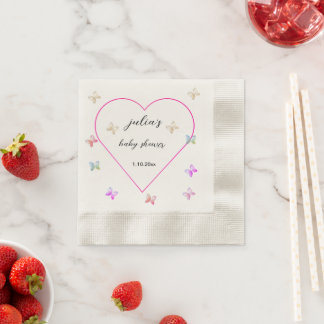 Pink Heart Butterfly girl baby shower Napkins