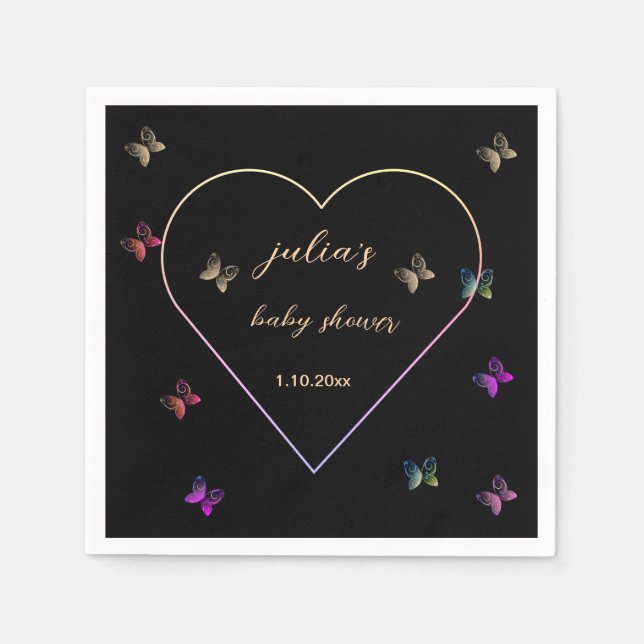 Pink Heart Butterfly girl baby shower  Napkins (Front)