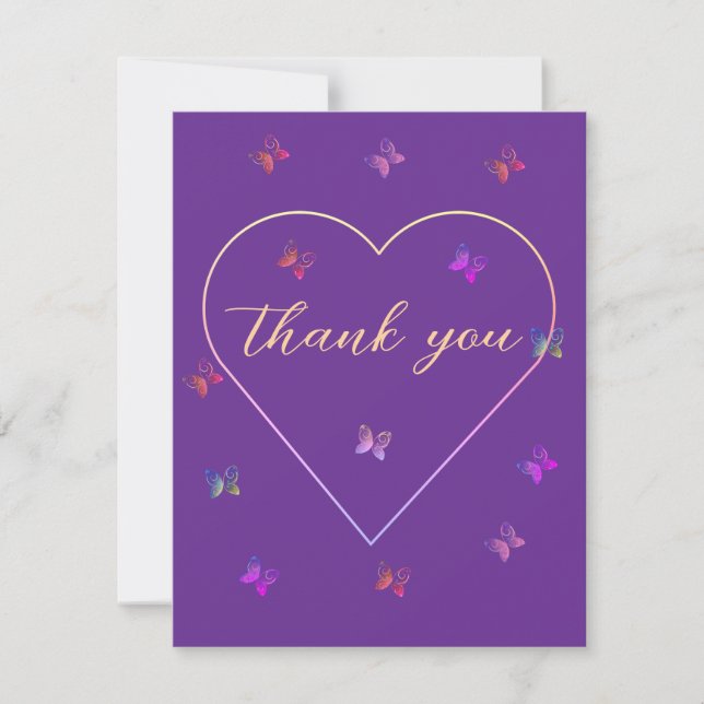 Pink Heart Butterfly girl baby shower  Thank You Card (Front)