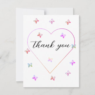 Pink Heart Butterfly girl baby shower Thank You Card