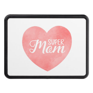 Pink heart calligraphy super mom text hitch cover
