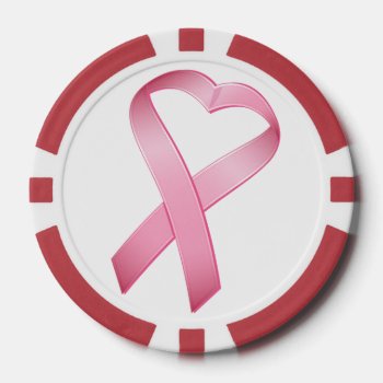 Pink Heart Cancer Ribbon Poker Chips by Custom_Patterns at Zazzle