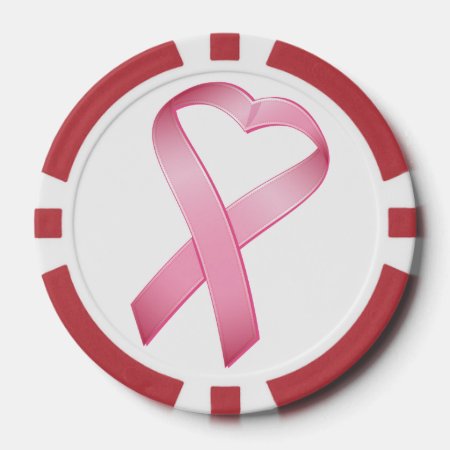 Pink Heart Cancer Ribbon Poker Chips